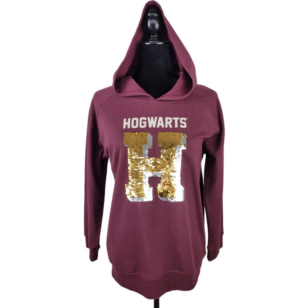 Harry Potter Hogwards Sequin Embroidered Hooded Fleece Lined Sweatshirt Size Xl
